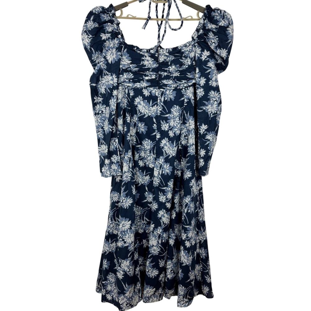 Polo Ralph Lauren Bloom Gathered Midi Dress Blue White Floral - NO TAGS ~ Large - Picture 5 of 12
